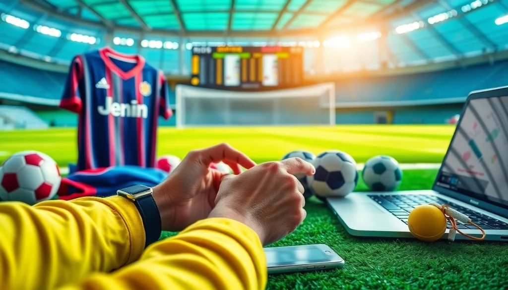 Hands engaged in online betting on best sports betting sites in India with vibrant sports backdrop.