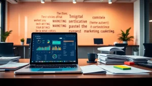 Engaging digital marketing scene featuring c168me.com analytics on a laptop.