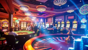 KJC AC 2: Exciting casino scene with players at tables and slot machines.