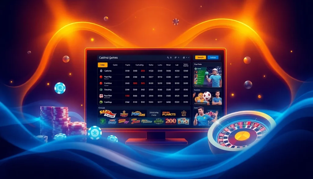 Engaging online gambling interface at af88.com featuring sports betting and casino games in a vibrant setting.