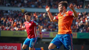 Showcasing players in stylish cheap football kits displaying teamwork on a vibrant pitch.