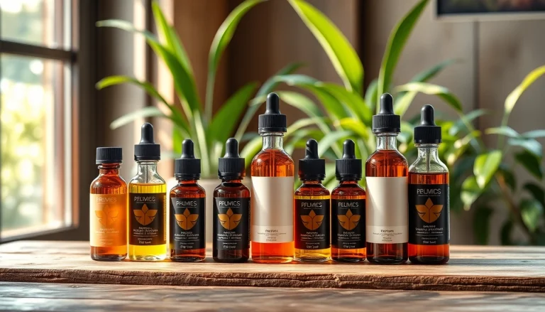 Verschiedene liquid-Flaschen auf einem Holztisch ansprechend angeordnet.