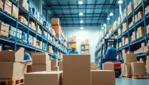 Workers managing inventory in a 3PL warehouse, showcasing streamlined logistics and efficiency.