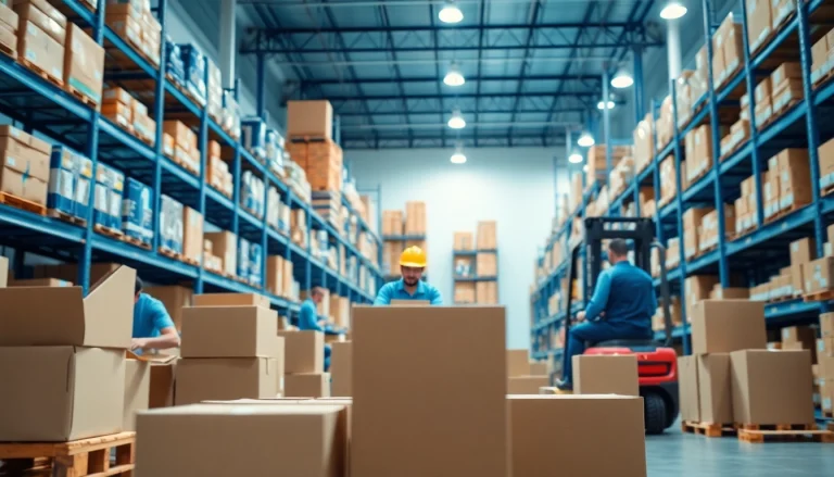 Workers managing inventory in a 3PL warehouse, showcasing streamlined logistics and efficiency.