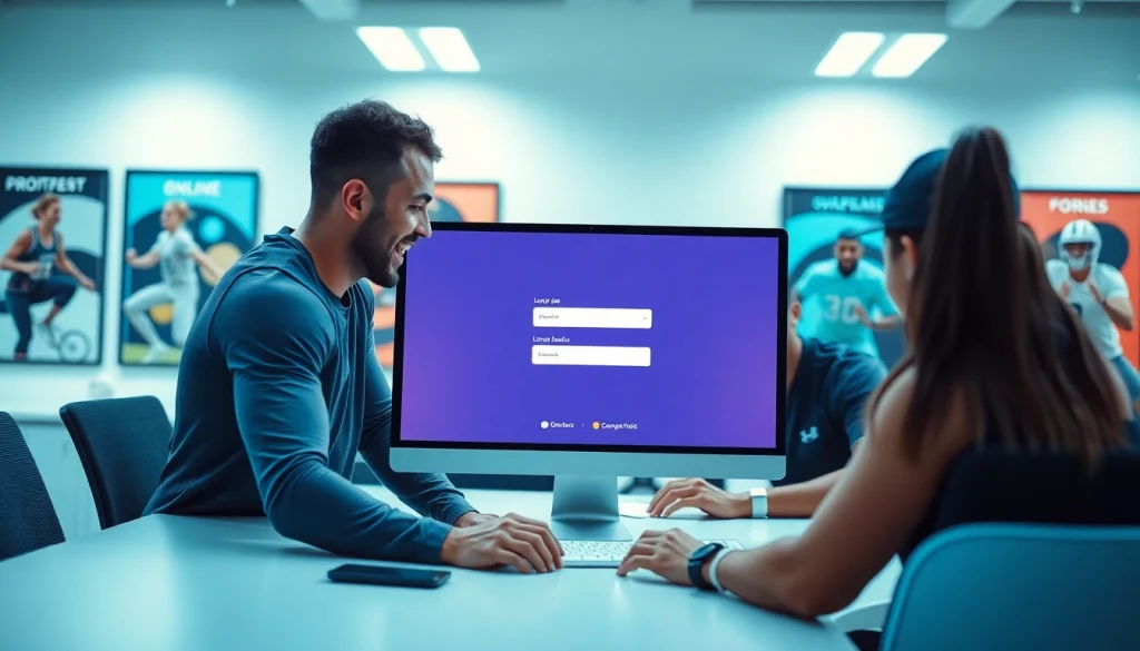 Masuk sayaptogel login dengan fokus pada atlet profesional menggunakan komputer.