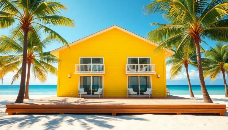Experience the coastal cabana with its cheerful yellow exterior and stunning ocean views.
