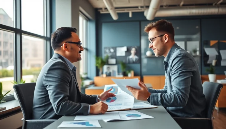 Finance consultation with a financial advisor San Antonio in a modern office environment.