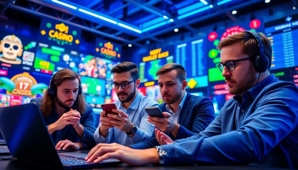 Experience thrilling online gaming at Nhà Cái RR88 with dynamic visuals of engaged gamblers.