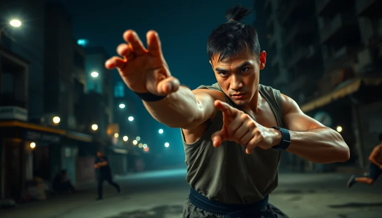 Experience intense action in a Martial Arts Thriller with a skilled fighter in an urban setting.