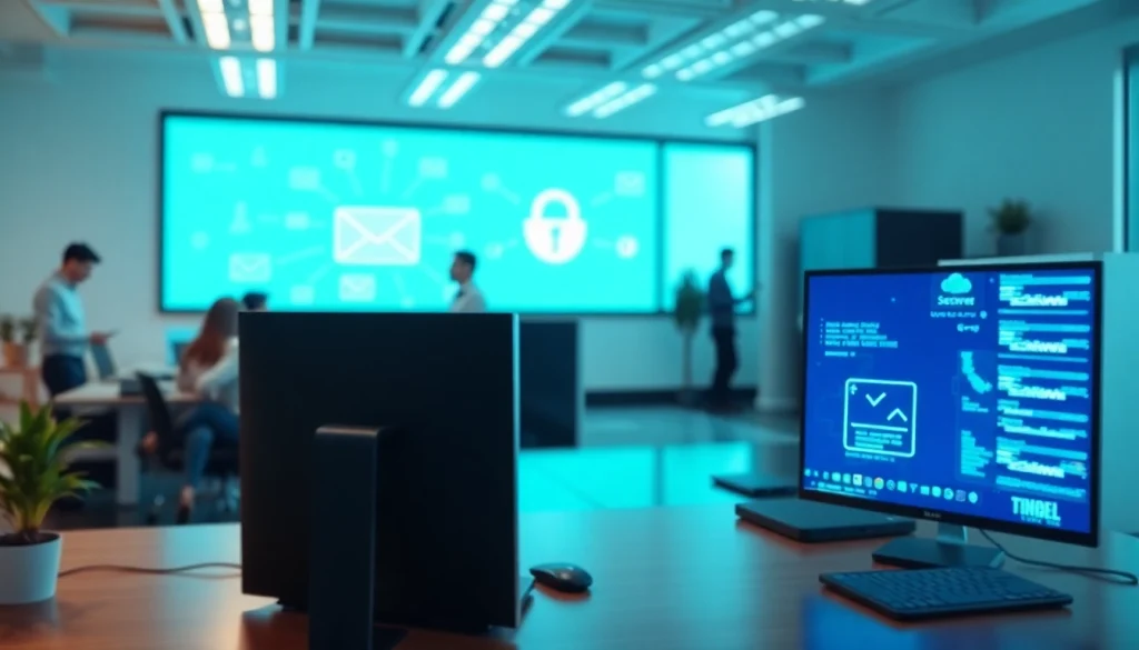 Enhancing Email Security & Archiving with a digital workspace showcasing encrypted communications.