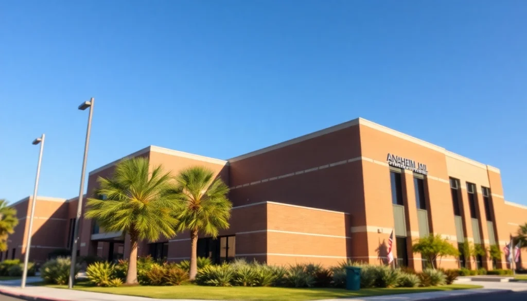 View of the Anaheim Jail police station highlighting its modern architecture and inviting setting.