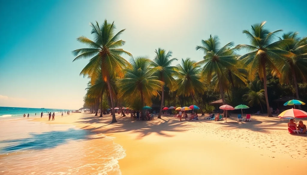 Clima em Paripueira ilustrado por uma deslumbrante cena de praia com sol quente, águas turquesas e areia vibrante.