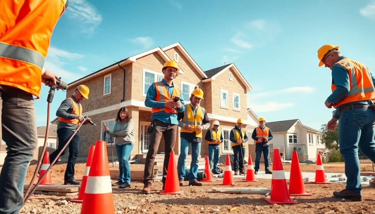 Building companies near me team working on a residential construction project in a vibrant neighborhood.