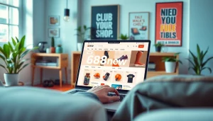 Shop online with 888new featuring athletic gear and supplements in a vibrant setting.