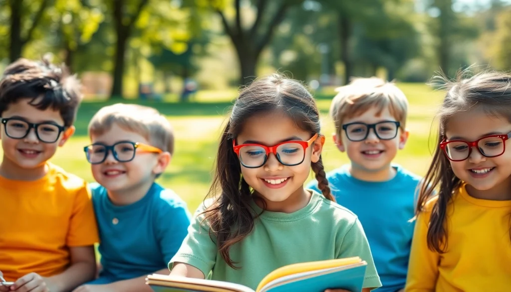Encouraging children with glasses enjoying activities, highlighting the need for Our Children's Vision initiatives.