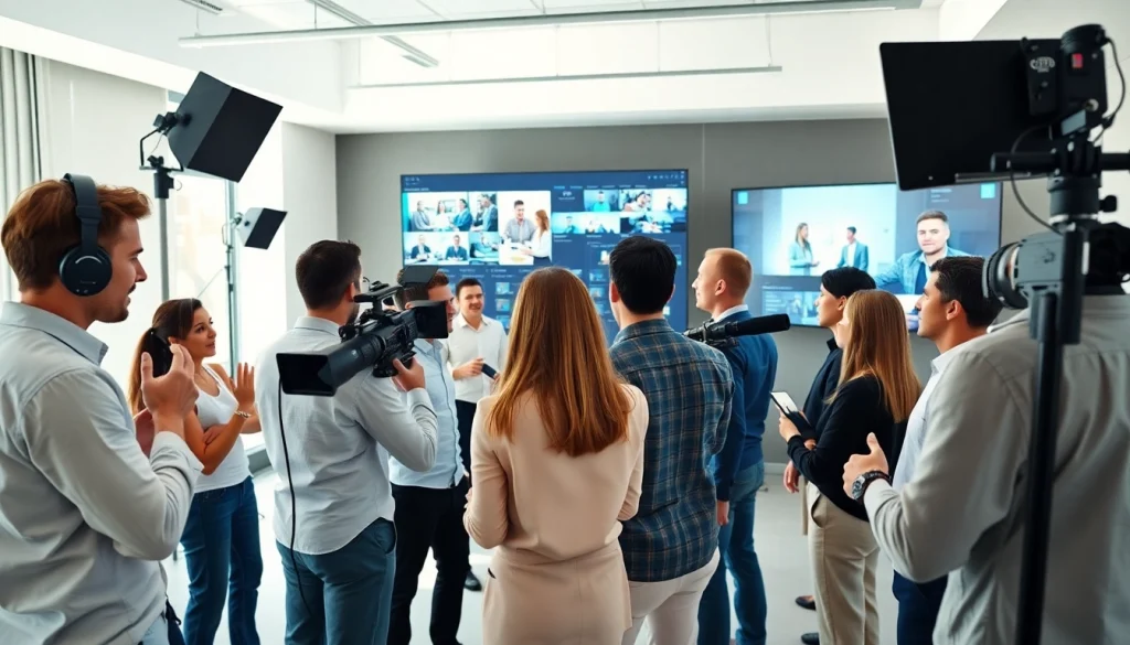 Showcasing Corporate Video Production with a diverse team collaborating in a modern office.