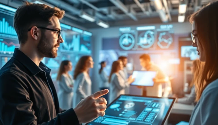 Enhancing Human Interface with AI through collaborative research in a futuristic lab.