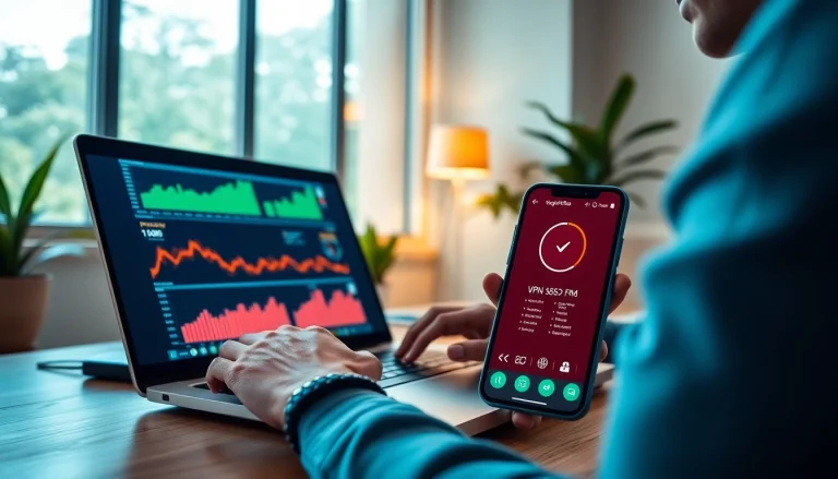 快连VPN user interface showcasing high-speed security features in a modern workspace.
