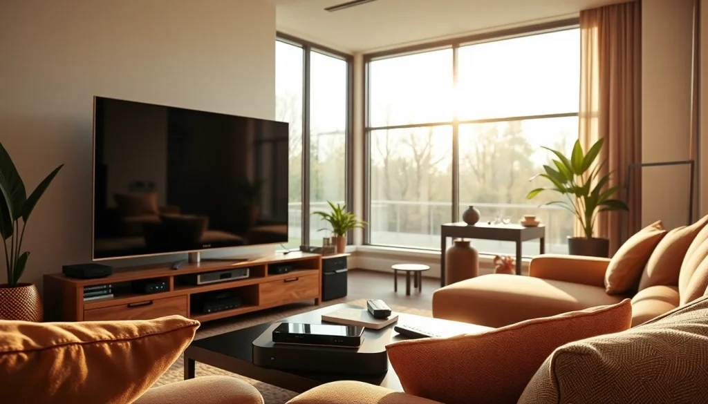 Stream IPTV effortlessly with devices and TV at https://bosstv.ca in a modern living room setting.