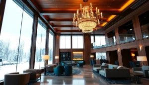 Luxury hotel in Sweden with elegant lobby and winter view