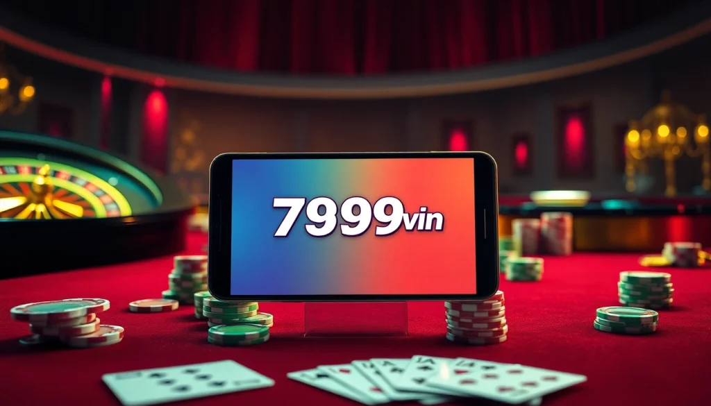 Engaging atmosphere showcasing the 789win app interface amid a vibrant casino setting.