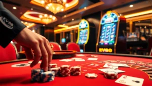 Experience EV88's vibrant casino atmosphere with poker chips and roulette for thrilling gameplay.