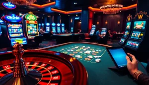 Okwin players win exciting rewards at a vibrant online casino table full of games.