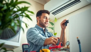 Expert technician performing ac repair phoenix az with tools in a well-lit residential setting.