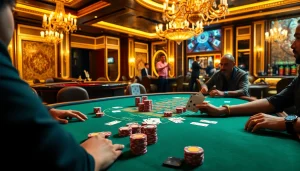 Players enjoy high-stakes poker at 79king's luxurious casino, showcasing excitement and quality.