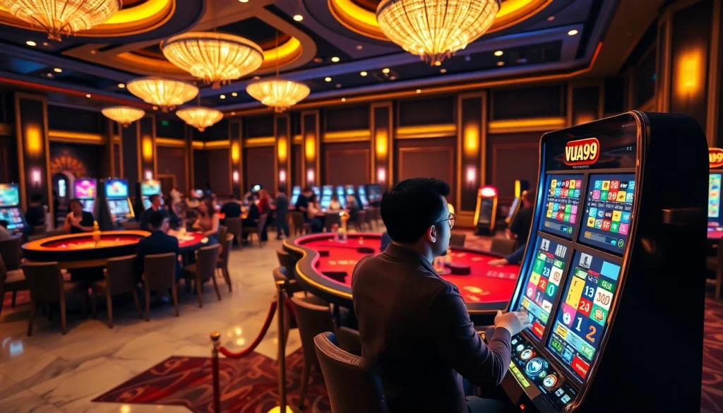 VUA99 casino experience showcasing players engaged in thrilling games like roulette and slots.
