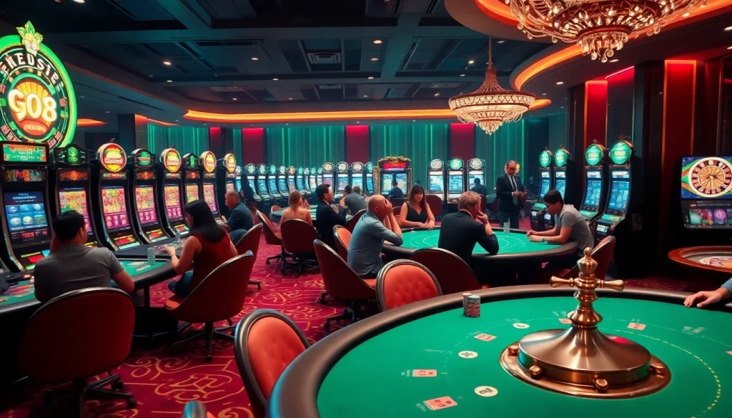 Experience the excitement of GO8 with poker tables, vibrant slot machines, and roulette wheels.