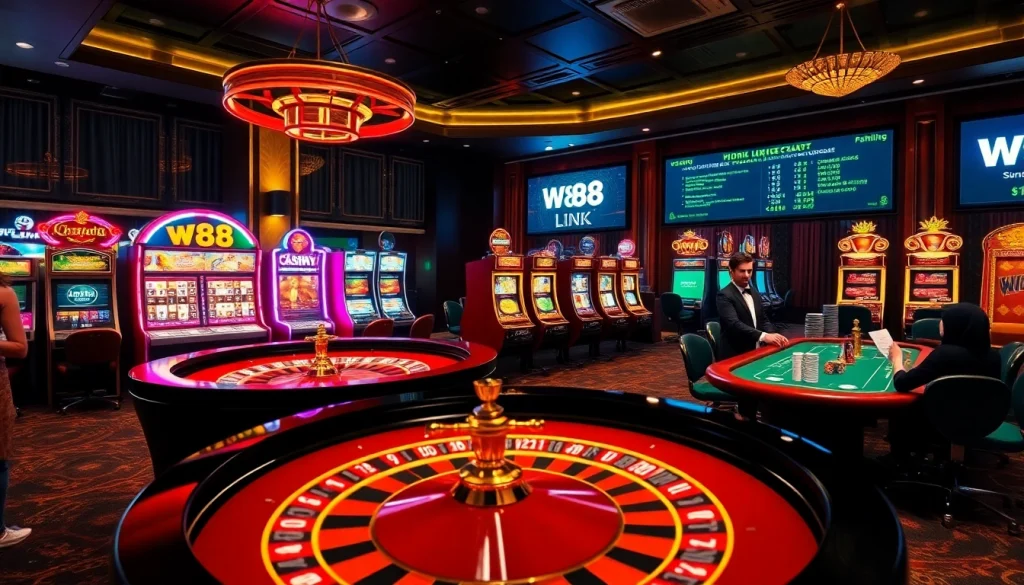 Thưởng thức môi trường liên kết W88 đầy kịch tính với các trò casino sống động và người chơi đắm mình trong hành động.