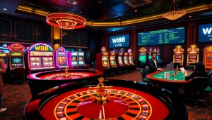 Thưởng thức môi trường liên kết W88 đầy kịch tính với các trò casino sống động và người chơi đắm mình trong hành động.