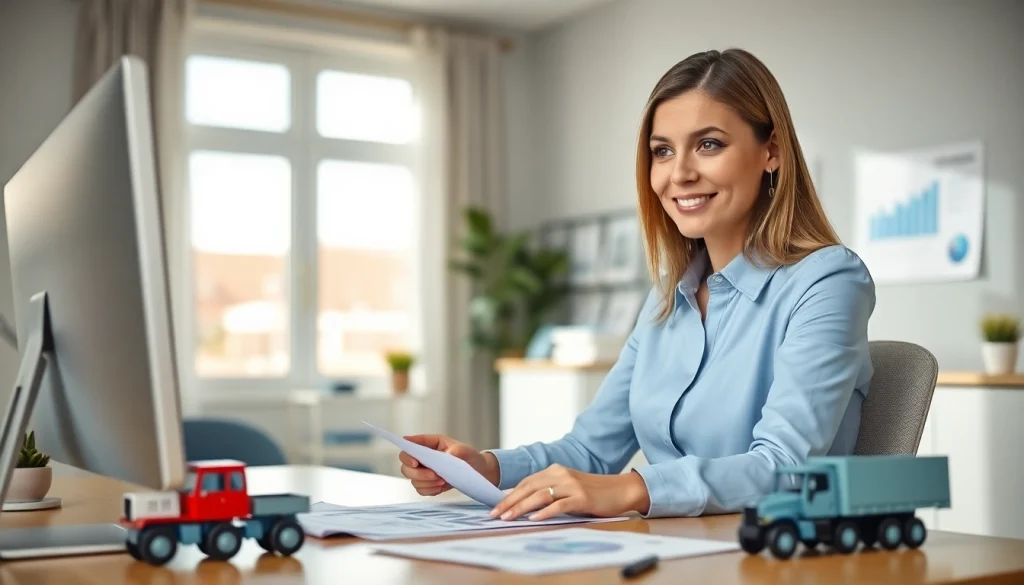 Ekspert ds. księgowości dla firmy transportowej, Marzena Owczarzak, analizuje dane finansowe w nowoczesnym biurze.