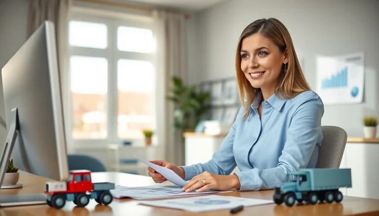 Ekspert ds. księgowości dla firmy transportowej, Marzena Owczarzak, analizuje dane finansowe w nowoczesnym biurze.