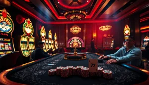 Experience thrilling gameplay at 79king's vibrant casino featuring poker tables and slot machines.