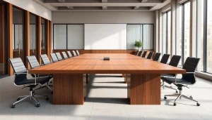 Showcasing stylish conference tables designed for modern office environments with elegant finishes.