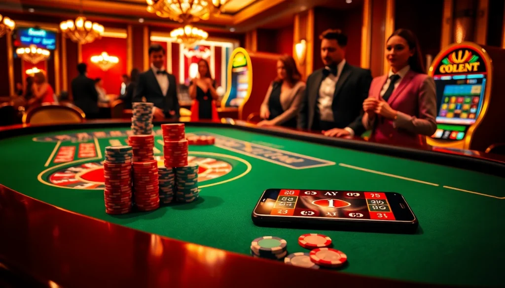 Thrilling casino scene highlighting 주소모음 with poker chips and roulette action.