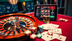 Experience the thrill of Luck8 at a sophisticated casino with roulette and poker.