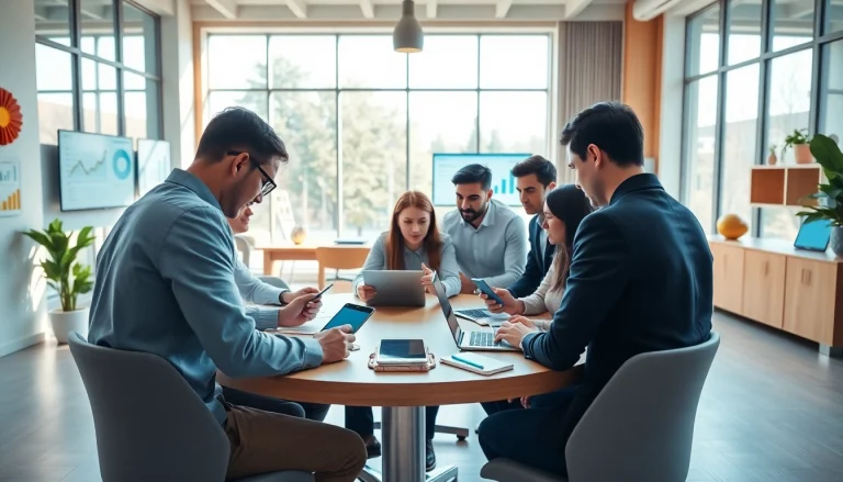 Collaborative work scene at https://nugevonden.nl with diverse individuals brainstorming innovative ideas.