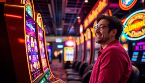 Enjoying playing Free Credit Slot machines in a vibrant casino environment