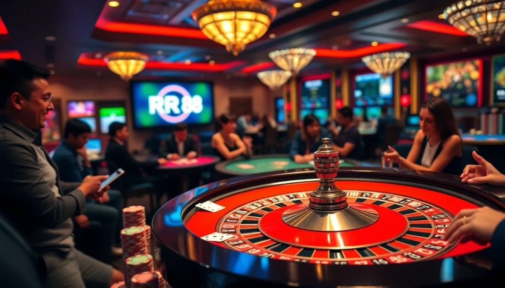 Experience the excitement of RR 88's vibrant casino with roulette, poker chips, and thrilling gameplay.