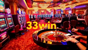 Excited gamblers enjoying the thrill of victory at 33win casino tables.