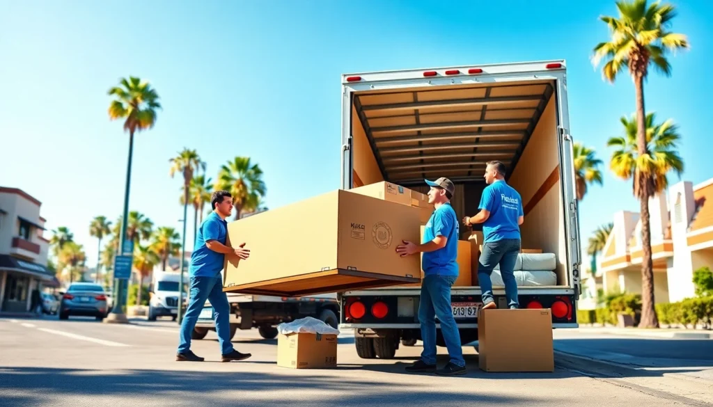 Moving Company San Diego team loading furniture into a moving truck in bright, sunny San Diego.