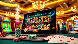 Exciting online gambling scene featuring vibrant visuals from https://kkwin.diy/ with casino elements like chips and cards.