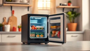 Organize your space with a sleek mini freezer in a modern kitchen setting.