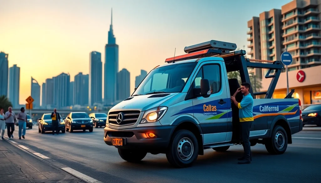 TRTPurposeful car recovery service represented by https://trtrecoveryuae.com in vibrant Dubai setting.
