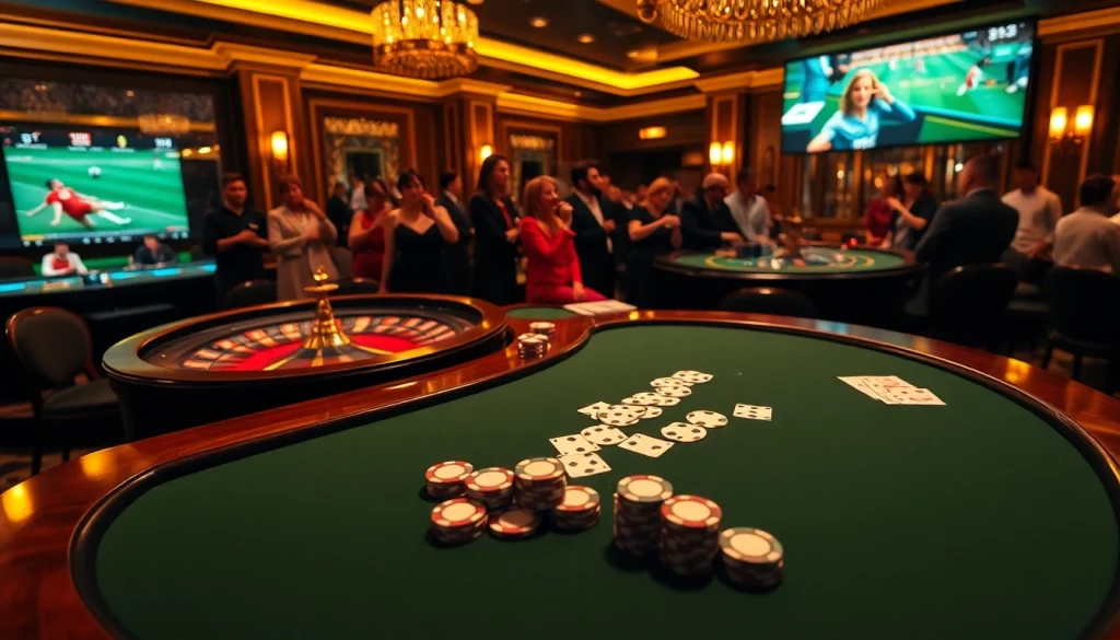 Experience trực tiếp bóng đá action with excitement at a luxury casino gaming scene.