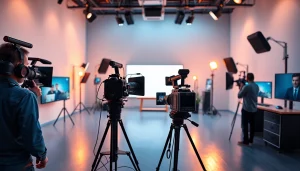 Capture the essence of Video Production Company Phoenix with a vibrant set showcasing a professional filming environment.