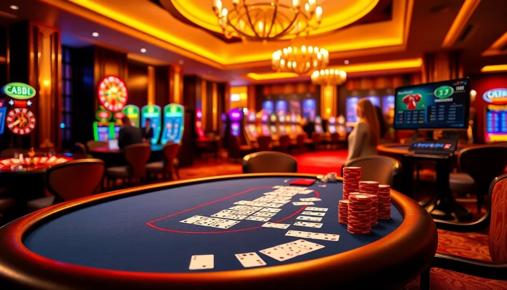 Experience exciting gaming at Jeetbuzz Bangladesh with luxurious poker tables and vibrant slot machines.